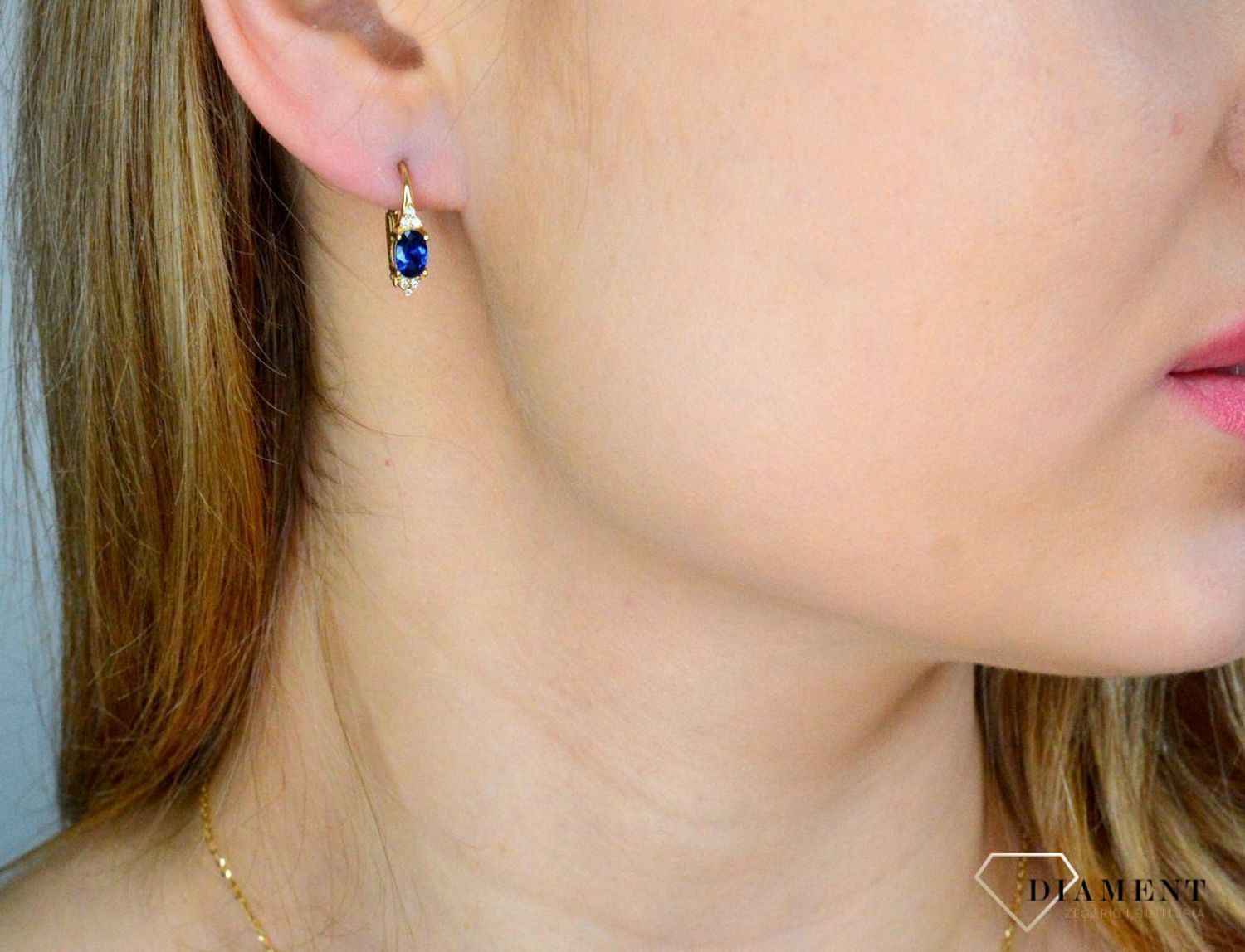 Złote kolczyki damskie 585 niebieska cyrkonia KL 9124A.jpg